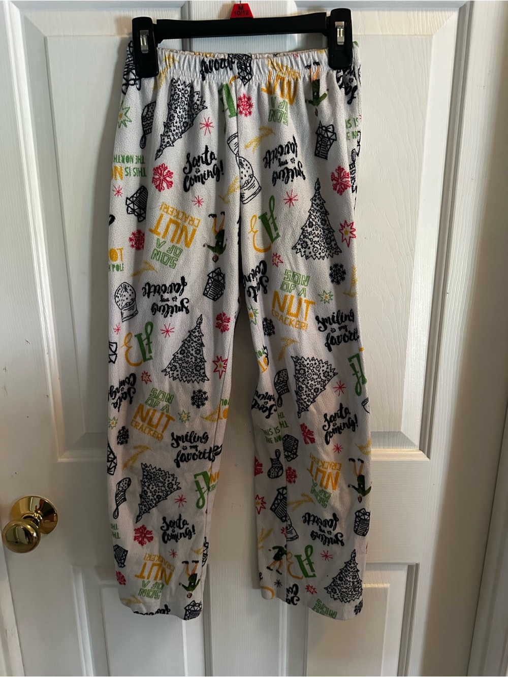 Kids White Holiday Pajama Pants with Multicolor Print